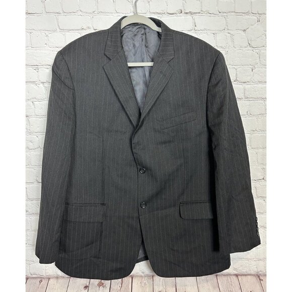 Jones New York Mens 2 Button Pure Wool Blazer Jacket Charcoal Blk Pin sz 44 - Picture 1 of 5